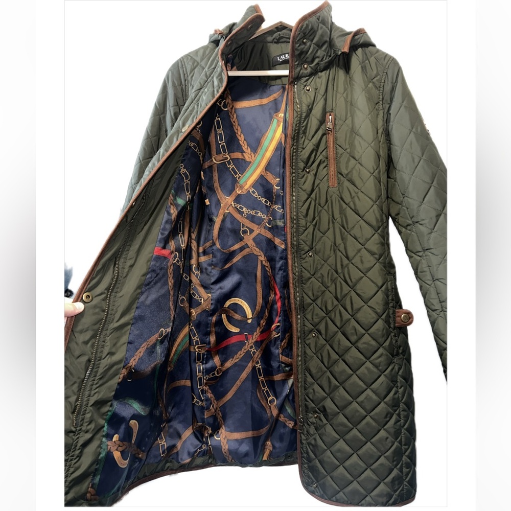 💚 LAUREN RALPH LAUREN Green Hooded Quilted Coat; Size XS - Picture 8 of 15